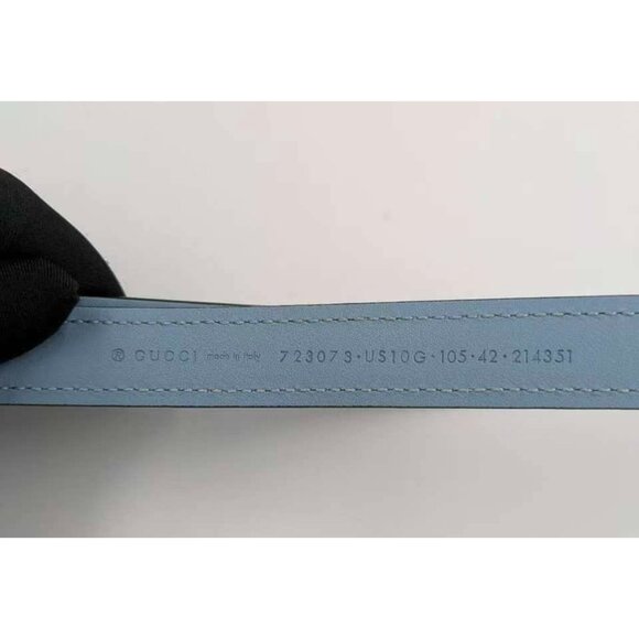 Gucci Women’s Blondie Ciny Interlocking Buckle Leather Belt Cloudy Blue 105cm 72 - Picture 5 of 9